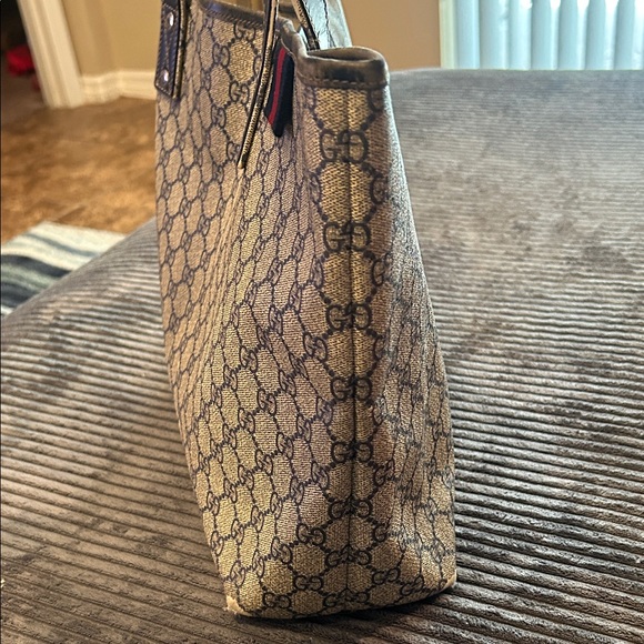 Gucci Blue Monogram Canvas Tote With Red/Blue Web Accent - Picture 14 of 16